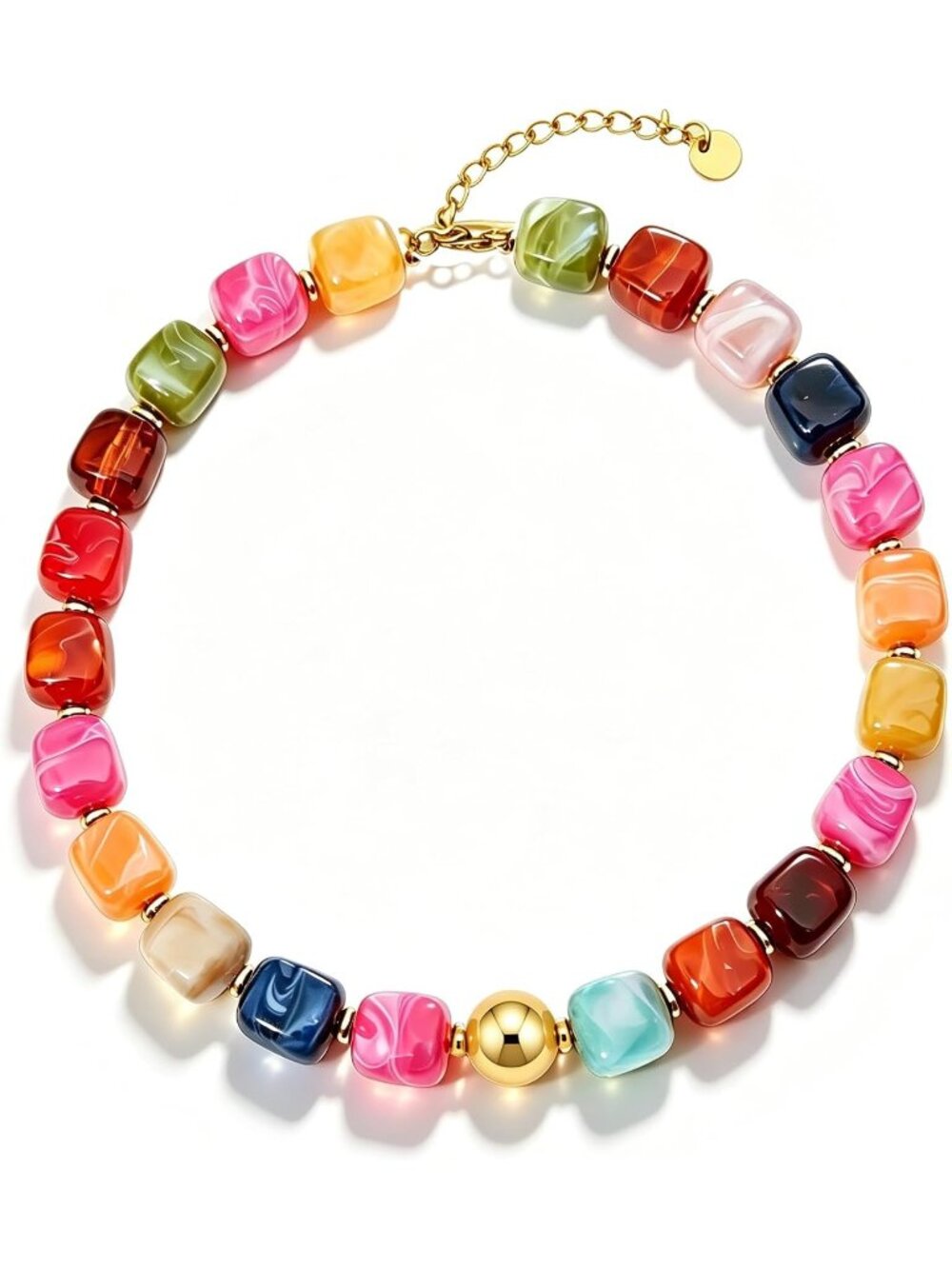 Women's Multi 1 Chunky Beaded Necklace Gold Plated Marbled Resin Choker Jewelry
